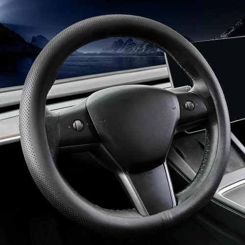 Vista 8 de Carodi Funda de gamuza para volante de automóvil, adecuada para funda de volante Tesla Model 3/Model Y