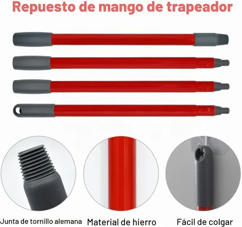 Vista 4 de Mango de fregona para Ocedar, base de cabeza de repuesto para mopa giratoria compatible con O Cedar, asas de trapeador giratorio de 4 secciones