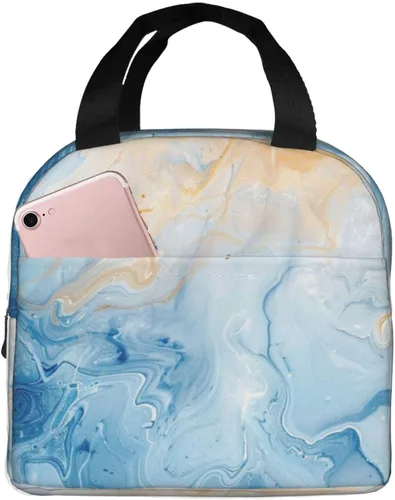 Vista 21 de Lonchera con diseño a cuadros azules aislada, bolsa térmica para almuerzo para adultos, niños, niñas, mujeres, oficina, trabajo, escuela, picnic