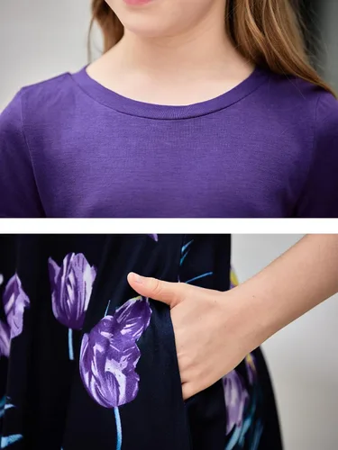 Vista 6 de GORLYA Vestido de fiesta de manga corta con estampado floral para niñas de 4 a 12 años