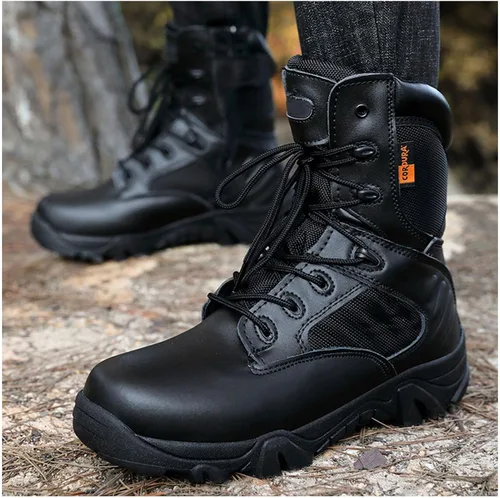 Vista 6 de Botas tácticas para hombre, botas de combate de 8 pulgadas, botas de trabajo para hombres, duraderas con cremallera lateral, botas militares