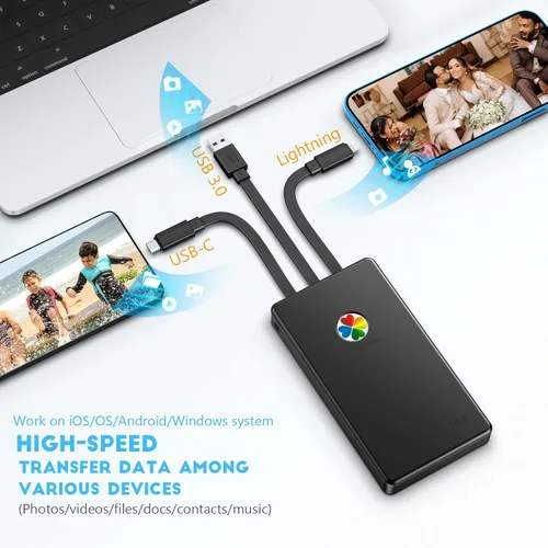 Vista 5 de iDiskk Certificado por App-le, Disco Duro Externo de 2TB, para iPhone iPad Teléfonos Android, MacBook, Computadora para Respaldo de Documentos