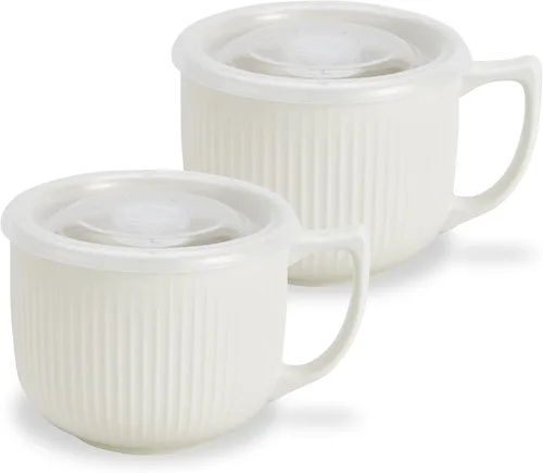 Vista 27 de Tazón de sopa de cerámica con asa y tapa, tazón grande de 32 onzas para Blanco 32