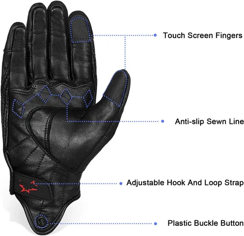 Vista 3 de Guantes de motocicleta de piel de cabra de dedo completo con pantalla táctil, para hombre y mujer, sin perforaciones, tallas S, M, L, XL y XXL