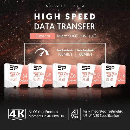 Vista 3 de SP Silicon Power 1TB Micro SD Card U3 Compatible con Nintendo-Switch, Tarjeta de Memoria MicroSD SDXC microsdxc de Alta Velocidad con Adaptador
