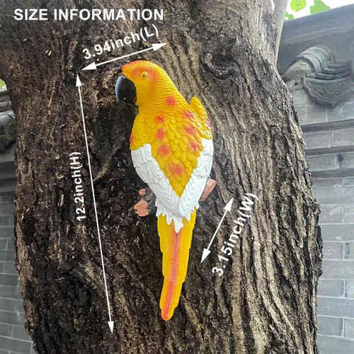 Vista 3 de Loros abrazadores de árboles, escultura de guacamayo de jardín, hermosa decoración artística colgante de árbol mirador de pájaro adorno para patio