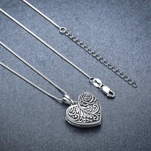 Vista 3 de Collares de medallón con imágenes de plata de ley 925, collar con medallón de corazón que sostiene fotos, joyería conmemorativa, regalos de joyería