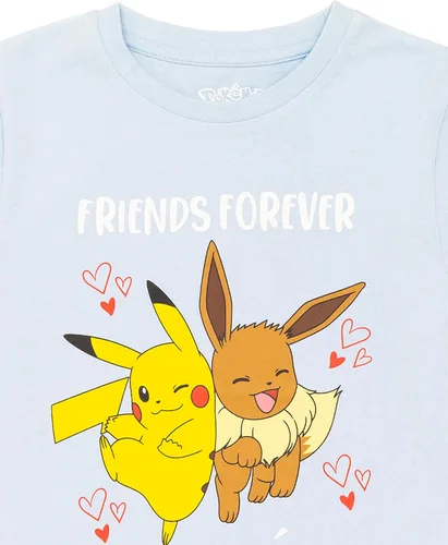 Vista 4 de Pokemon Camiseta para niñas y niños, Pikachu Eevee Friends Game Blue Top