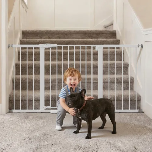 Vista 17 de Mumeasy Puerta de bebé extra ancha de 29.7-57 pulgadas para puertas, puerta de perro de cierre automático para interiores para escaleras, puerta