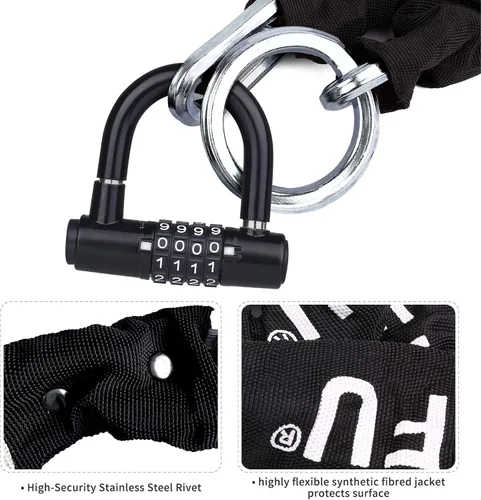 Vista 3 de BIGLUFU - Candado de Cadena para Motocicleta, Candados de Cadena de 120 cm/4 pies de Largo, Resistente, Candado de Cadena para Bicicleta, a Prueba