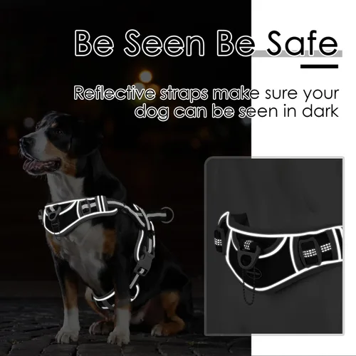 Vista 5 de ADVENTUREMORE Arnés para perro mediano - sin tirones, chaleco reflectante ajustable con asa de clip frontal para entrenamiento y caminata - Negro