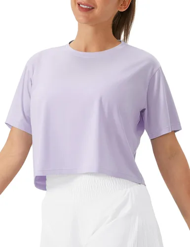 Vista 8 de THE GYM PEOPLE - Camiseta de entrenamiento para mujer, manga corta, básica, recortada, deportiva, de yoga, para correr, estilo boxy Verde militar