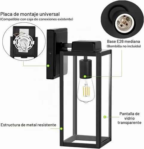 Vista 2 de hykolity - Farol de pared para exteriores de gran tamaño, 16 pulgadas Waterproof Exterior Wall Sconce, Anti-Rust Wall Mounted Lighting with Glass