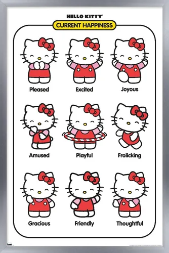 Vista 9 de Trends International Hello Kitty: Basic - Póster de pared de felicidad actual, 22.4 pulgadas de largo x 14.7 pulgadas, versión enmarcada en madera