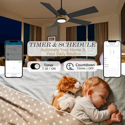 Vista 5 de SMAAIR - Ventiladores de techo inteligentes con luces y control remoto, ventilador de techo de perfil bajo de 52 pulgadas con luz LED regulable