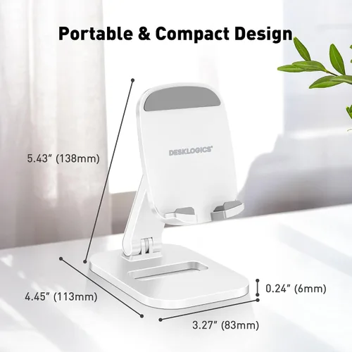 Vista 5 de Soporte de teléfono celular para escritorio, plegable y ajustable, soporte de teléfono de aluminio - Funda de viaje portátil compatible con funda