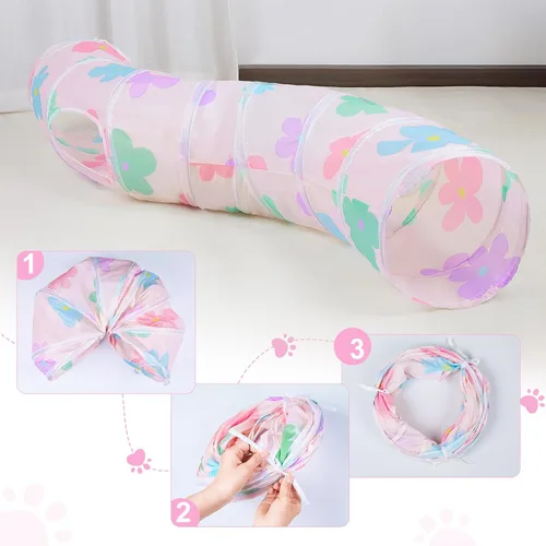 Vista 5 de Glittme Túnel para gatos, túneles para gatos de interior, cueva de gatos en forma de S con juguetes para gatos, tubos plegables para gatos y túneles