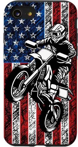 Vista 18 de Funda vintage con bandera estadounidense para iPhone 16 Motocross Dirt Bike