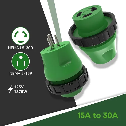 Vista 3 de RVGUARD - Adaptador de enchufe RV de 30 amperios a 110 voltios, color verde