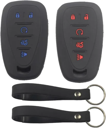 Vista 9 de 2 fundas de silicona de goma negra con 5 botones para llave inteligente, sin llave, compatible con Chevrolet Chevy Traverse Blazer Trailblazer