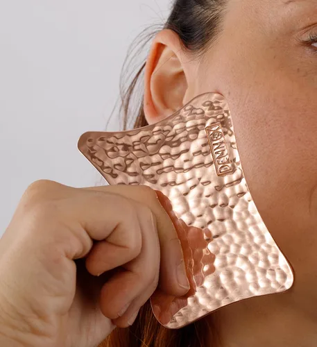Vista 3 de DEMMEX Masajeador facial de cobre puro, herramienta de masaje facial Gua Sha, raspador de piel muerta, 0.079 in de grosor, 100% cobre puro sin