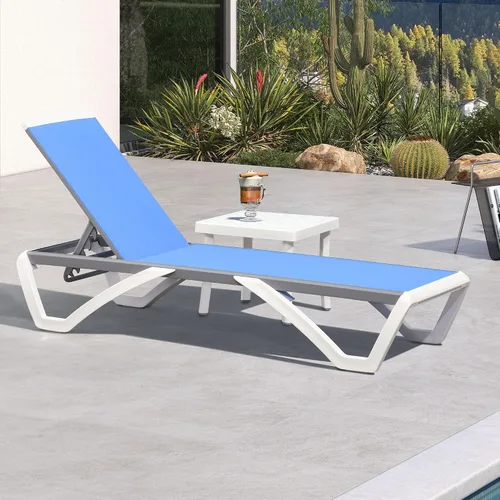 Vista 30 de PURPLE LEAF Juego de 3 tumbonas para patio con brazo y mesa, plástico Caqui