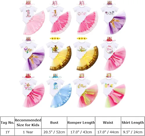 Vista 7 de ODASDO Conjunto de 3 piezas de traje de primer cumpleaños para niña con estampado de flores, de algodón, falda tutú, corona y diadema