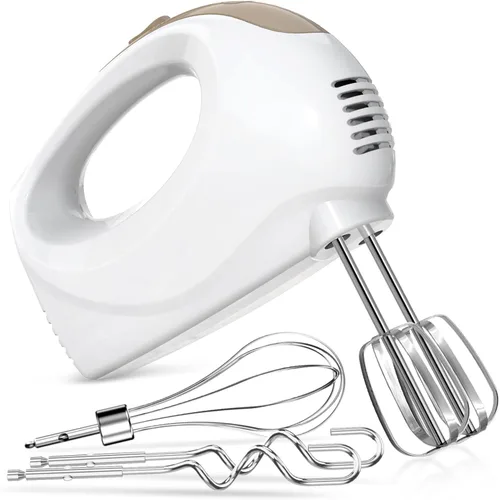 Vista 8 de Batidora de mano eléctrica portátil de 5 velocidades - Mezclador de cocina con 5 accesorios de acero inoxidable, batidor y batidor de alimentos