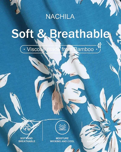 Vista 5 de NACHILA Camisones para mujer, viscosa hecha de bambú, cuello en V, manga corta, ropa de dormir fresca S-2X