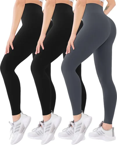 Vista 33 de Blisset - Paquete de 3 leggings de cintura alta para mujer con bolsillos, pantalones suaves y activos para control de abdomen, ideales para yoga