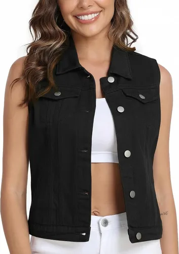 Vista 2 de Xeoxarel Chaleco de mezclilla para mujer, chaqueta vaquera sin mangas (XS-XXL)
