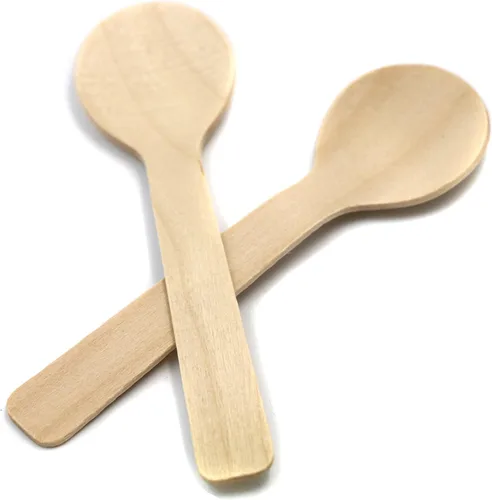Vista 2 de Cucharas de postre de helado de madera de 3.9 pulgadas, cubiertos de madera desechables, paquete de 100