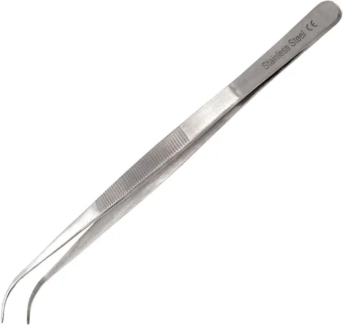 Vista 8 de Pinzas de precisión de acero inoxidable culinario profesional de 6 pulgadas con puntas dentadas, pinzas para servir con detalles de presentación