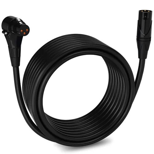 Vista 23 de LyxPro Cable de micrófono XLR hembra a macho de ángulo recto de 3 pines de 1.5 pies para altavoces amplificados, interfaz de audio, rendimiento