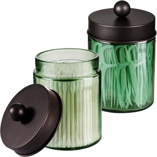 Vista 9 de Amolliar Dispensador de soporte Qtip, tarros de boticario de vidrio Transparente-Negro