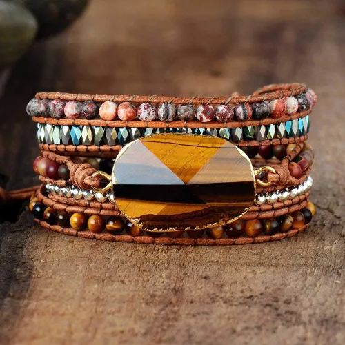 Vista 100 de ZOSOJONA - Pulseras bohemias hechas a mano de piedra natural, que dan vuelta, con cuentas de cristal de turquesa