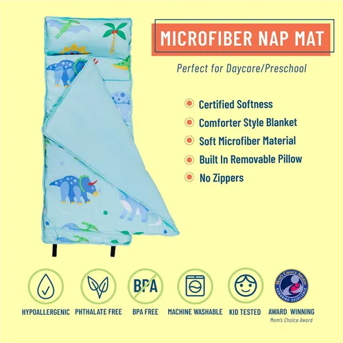Vista 5 de Wildkin Paquete de mochila de 12 pulgadas con tapete de microfibra para siesta (tierra de dinosaurios)