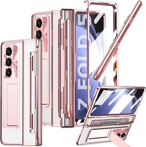 Vista 18 de Funda transparente para Samsung Galaxy Z Fold 3 con soporte para bolígrafo S y bolígrafo, diseño de una pieza con protector de bisagra Protector