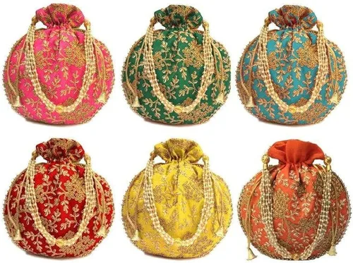 Vista 3 de Bolso de mano con diseño étnico indio bordado de seda para mujer, diseño de perlas Batwa