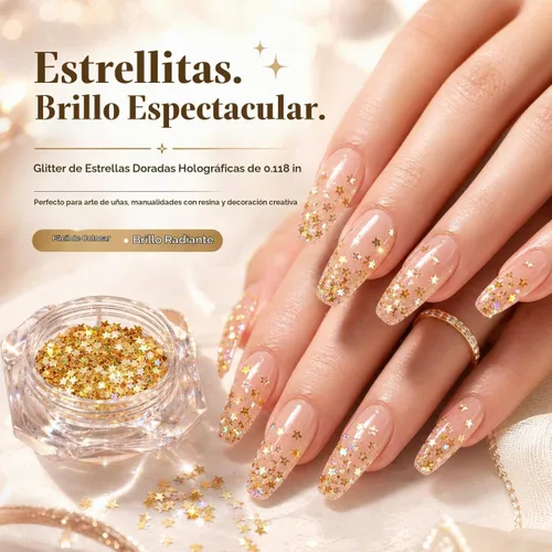 Vista 2 de Sourcingbay Brillo holográfico de estrella de 0.118 in, 0.35 oz, oro láser Dorado