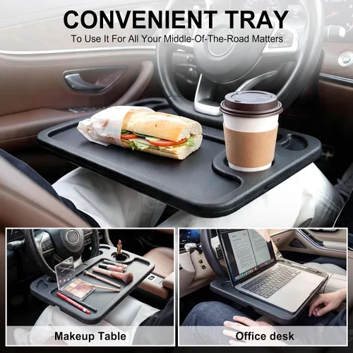 Vista 5 de JUSTTOP Escritorio de Volante de Coche para Laptop, Accesorios Multiusos de Coche para Viajes, Bandejas de Soporte de Asiento de Coche para Comer