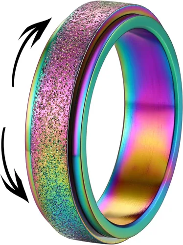 Vista 13 de Supcare Anillos antiestrés para mujer de 4/6/0.315 in para la ansiedad, anillo de pulgar con chorro de arena, regalo para mujeres, talla 7-14