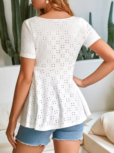Vista 2 de MakeMeChic Camisas de verano de maternidad para mujer, manga corta, botón frontal con ojales y peplum