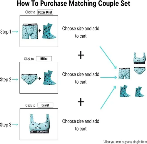 Vista 5 de Cloundies Matching Underwear for Couples - Penguin Design Cotton Undies Set with Socks - His and Hers Gifts