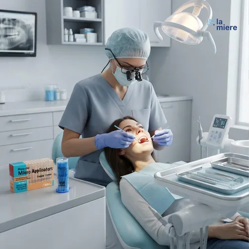 Vista 2 de LA MIERE 400 piezas de cepillos dentales con micro aplicadores finos, microhisopos cilíndricos desechables de 1mm, negros