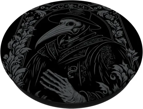 Vista 2 de Plague Doctor Oculto Gótico Plaga Steampunk Black Death PopSockets Adhesivo PopGrip