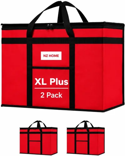 Vista 44 de Bolsa térmica XXL aislada y calentador de alimentos para entrega y compras de comestibles con parte superior con cremallera, color negro