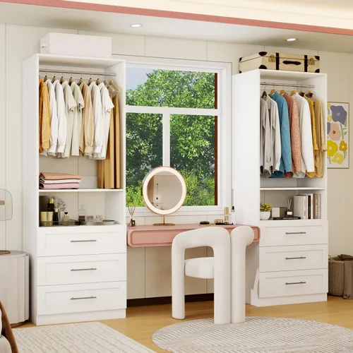 Vista 7 de Sistema de armario con cajones de madera, sistema de organización de armario de 4 pies con cajones y varillas para colgar y para vestidores, 2