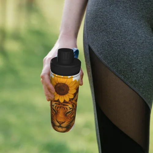 Vista 7 de Tiger and Sunflower Insulated Stainless Steel Kettle Print Funny Water Bottle Insulated Ideal for Sports and Travel