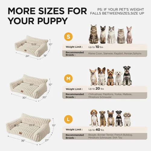 Vista 6 de Joydeco Cat Couch for Pets, 30 inch Plush Pet Sofa, Cat Bed for Indoor Cats with Removable Washable Cover, Supportive Pet Sofa, Cream Blanco crema
